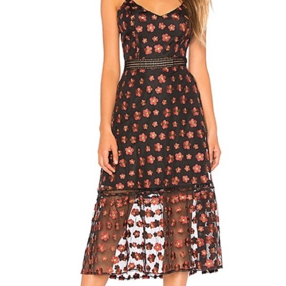 Jack by BB Dakota Dress Black Floral Sheer Midi Dress - Picture 2 of 11